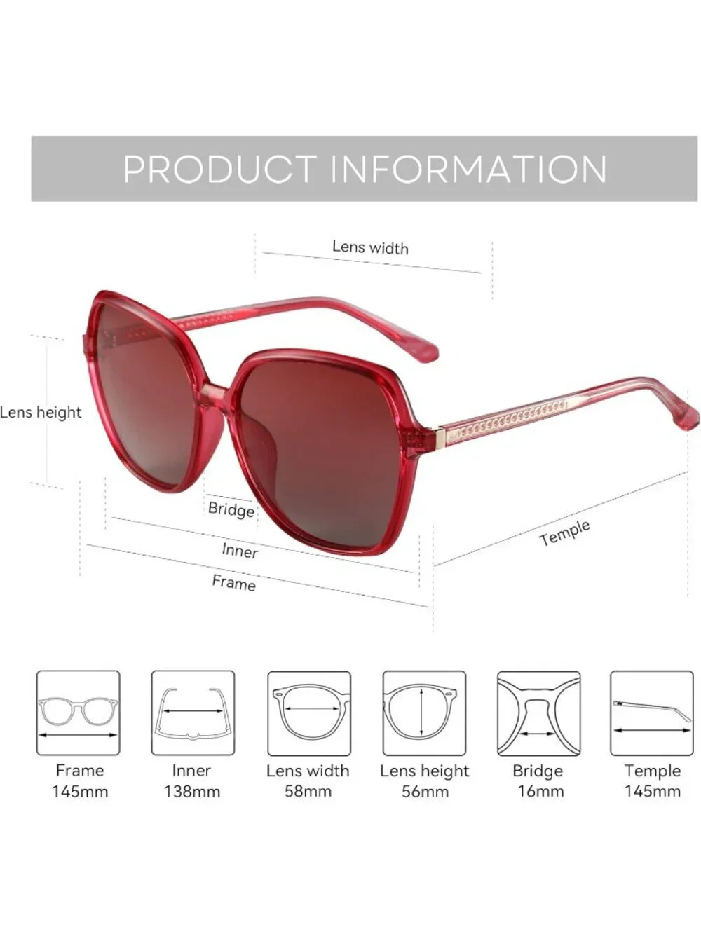 Women's Polarized Oversized Square Sun Glasses Shades UV400 Protection C07 Pink